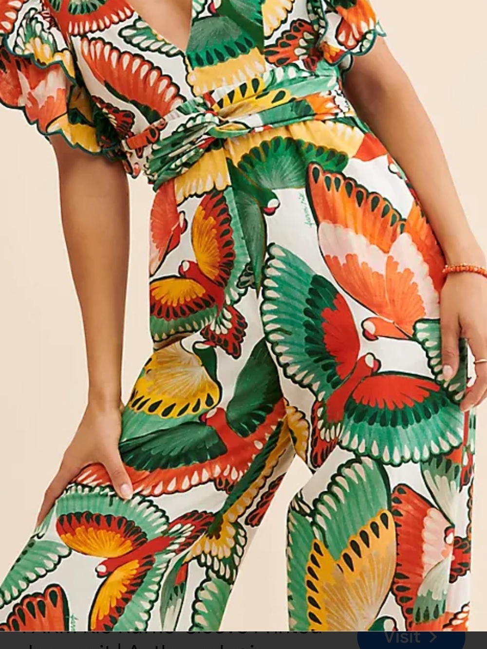 FARM RIO Colorful Parrot-Print Wide-Leg Jumpsuit - Green/Red/Yellow